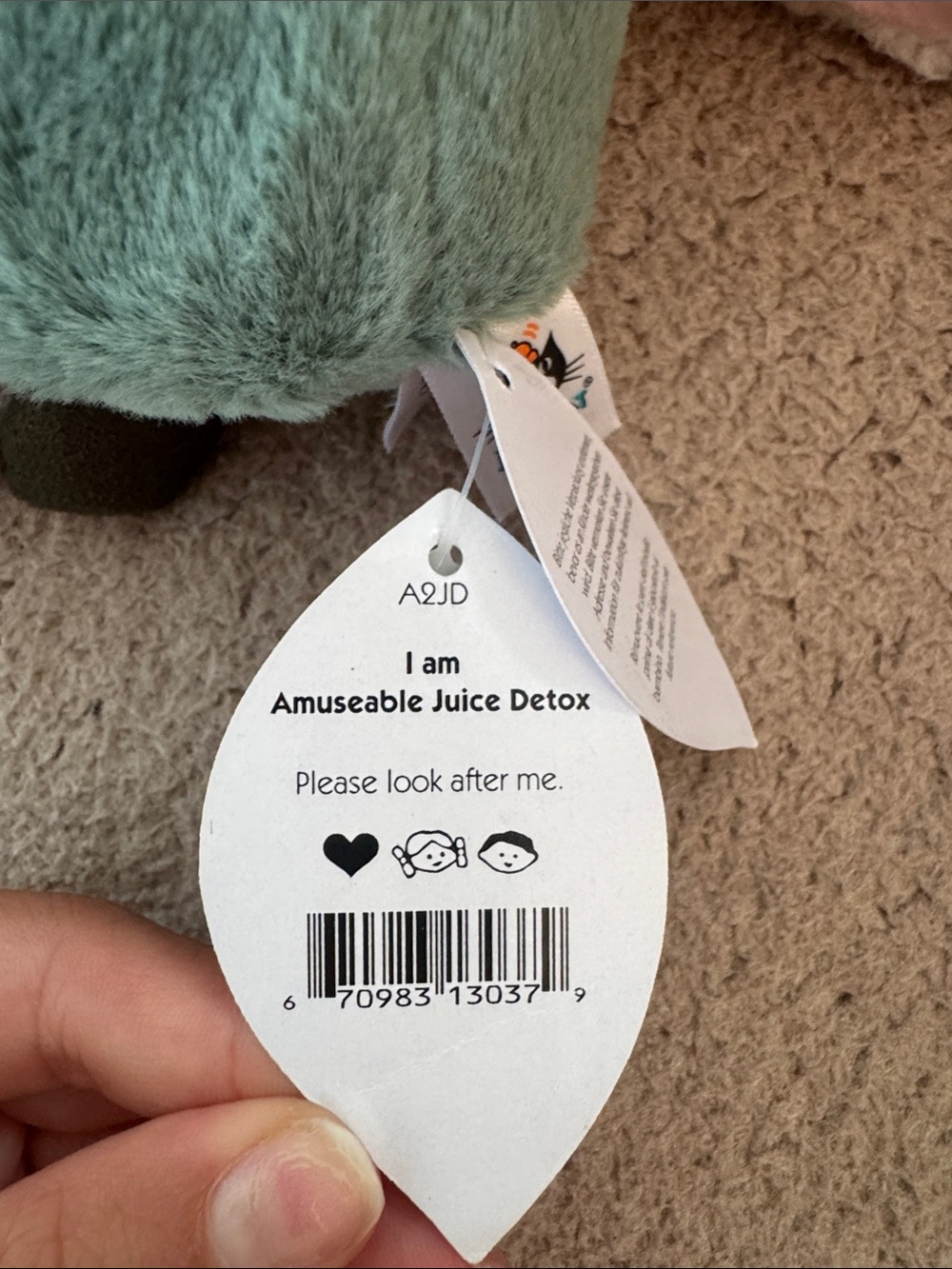 RARE Jellycat Detox Bottle Plush - Sage Green & White with Dark Cap - Picture 4 of 4